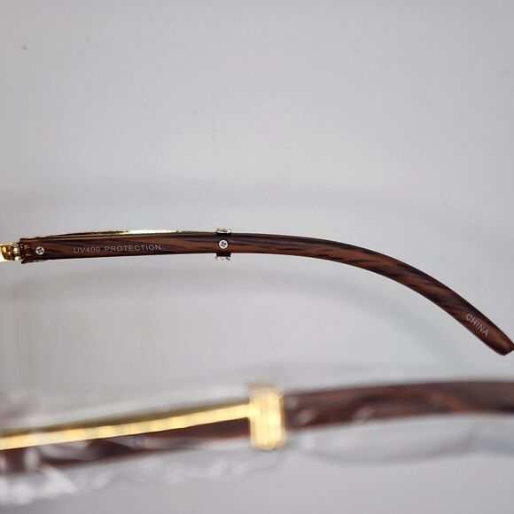 Sunglasses Gold Frame Aviator Plastic Wood Grain-Like Arms Retro Tinted Lens - Picture 5 of 6